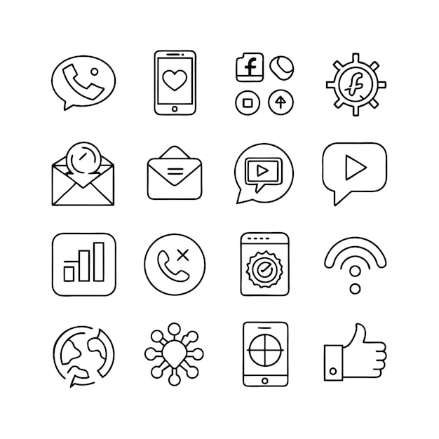 Colección de conjuntos de iconos de redes sociales para sitios web y aplicaciones móviles