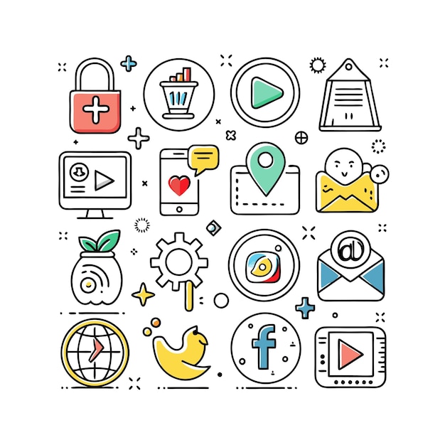 Colección de conjuntos de iconos de redes sociales para sitios web y aplicaciones móviles