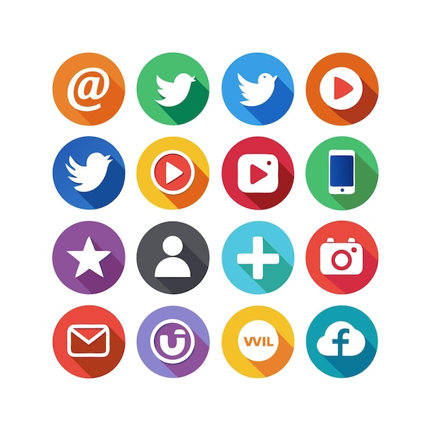 Colección de conjuntos de iconos de redes sociales para sitios web y aplicaciones móviles