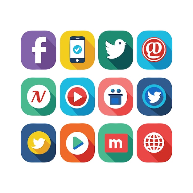 Colección de conjuntos de iconos de redes sociales para sitios web y aplicaciones móviles