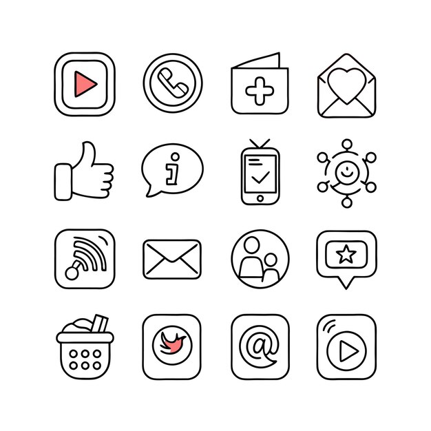 Colección de conjuntos de iconos de redes sociales para sitios web y aplicaciones móviles