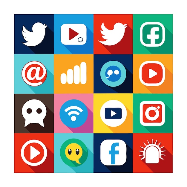 Colección de conjuntos de iconos de redes sociales para sitios web y aplicaciones móviles