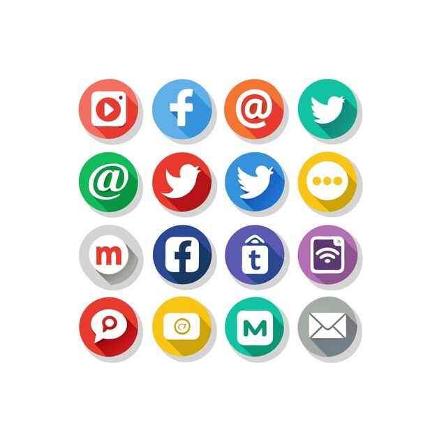 Colección de conjuntos de iconos de redes sociales para sitios web y aplicaciones móviles