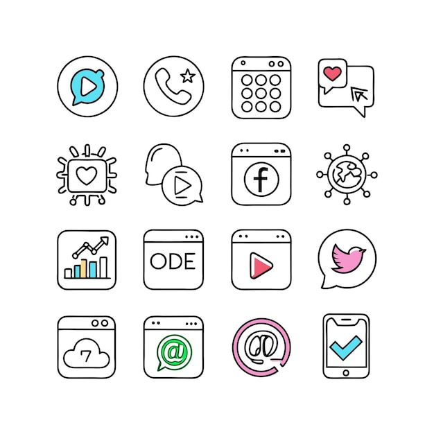Colección de conjuntos de iconos de redes sociales para sitios web y aplicaciones móviles