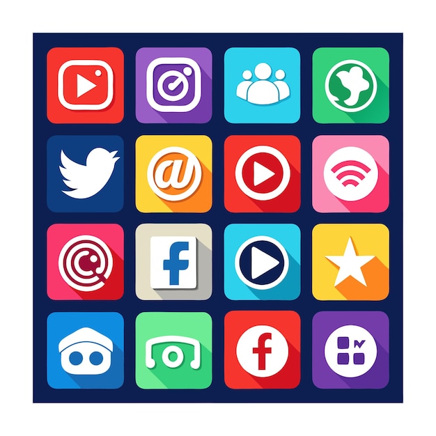 Colección de conjuntos de iconos de redes sociales para sitios web y aplicaciones móviles