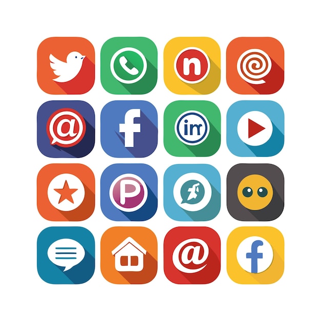 Colección de conjuntos de iconos de redes sociales para sitios web y aplicaciones móviles