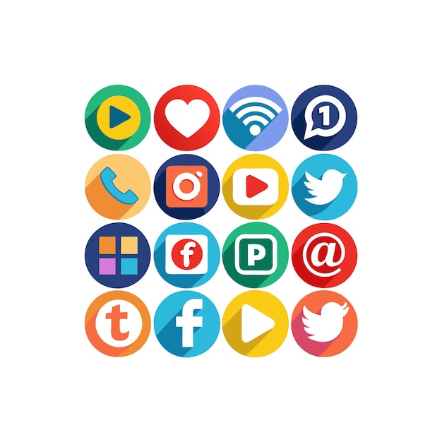 Colección de conjuntos de iconos de redes sociales para sitios web y aplicaciones móviles