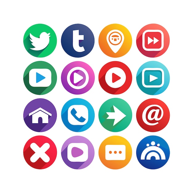 Colección de conjuntos de iconos de redes sociales para sitios web y aplicaciones móviles
