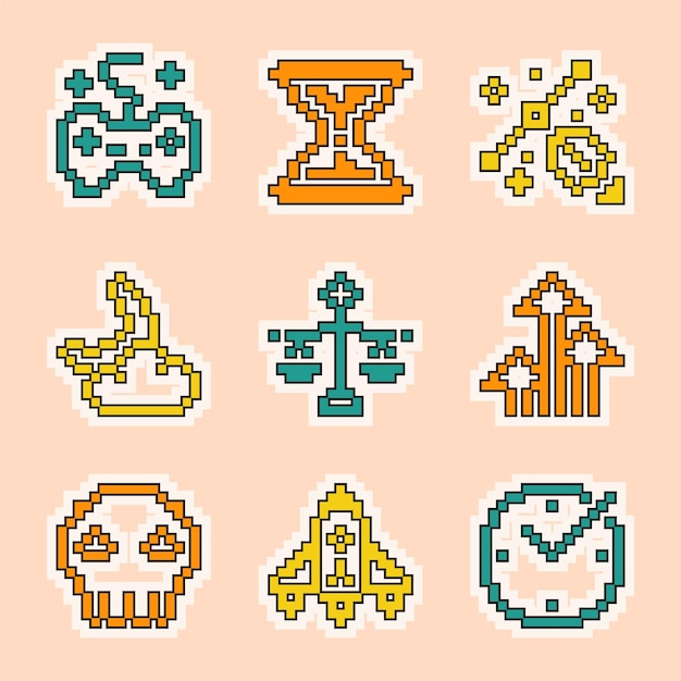 Colección de conjuntos de iconos retro vectoriales de 8 bits