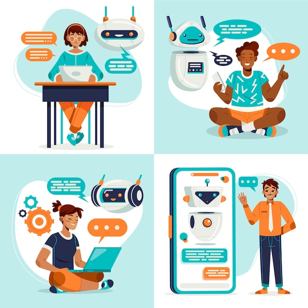 Colección de conjuntos de ilustraciones de chatbots de conversación