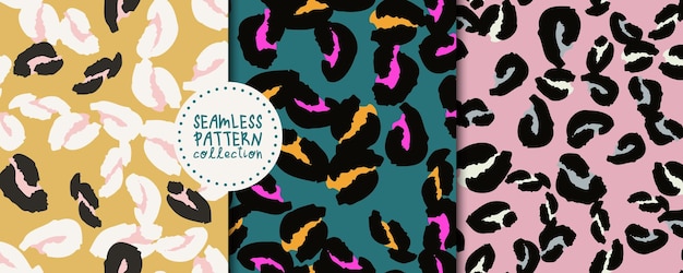 Colección de conjuntos Patrones sin costuras con diferentes manchas de leopardo fondos tela textil