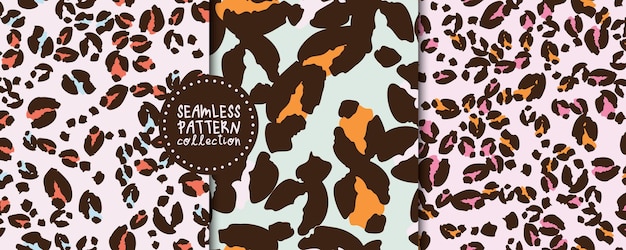 Colección de conjuntos Patrones sin costuras con diferentes manchas de leopardo fondos tela textil