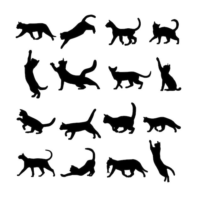 Colección de conjuntos de siluetas de gatos buena para el icono de pegatinas