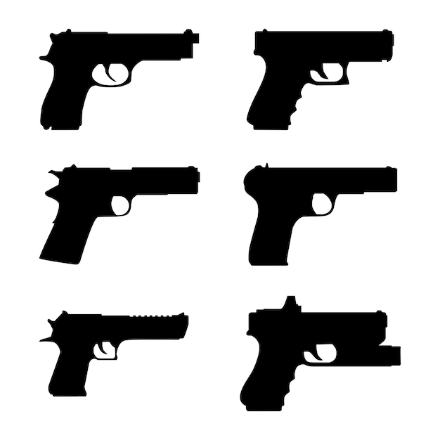 Colección de conjuntos de siluetas de pistolas vectoriales