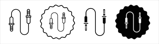 Colección de conjuntos de símbolos de íconos de cable de audio Conjunto de signos vectoriales simples de cable de sonido