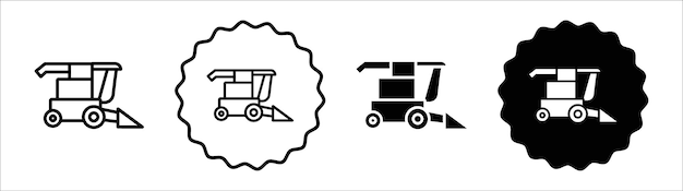 Colección de conjuntos de símbolos de íconos de cosechadores combinados Conjunto de signos vectoriales simples de cosechadoras combinadas