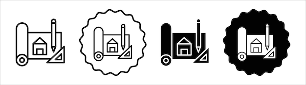 Colección de conjuntos de símbolos de iconos de planos de construcción Conjunto de signos vectoriales simples de planes de construcción