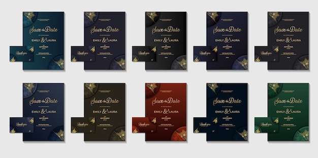 Colección de conjuntos con variaciones de color mandala oriental plantilla de vector de tarjeta de volante de invitación de boda de lujo