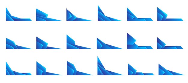 Colección de conjuntos vectoriales de formas modernas con gradiente de borde azul y marco de esquina