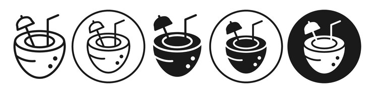 Vector colección de conjuntos vectoriales de iconos de bebidas de coco para la web