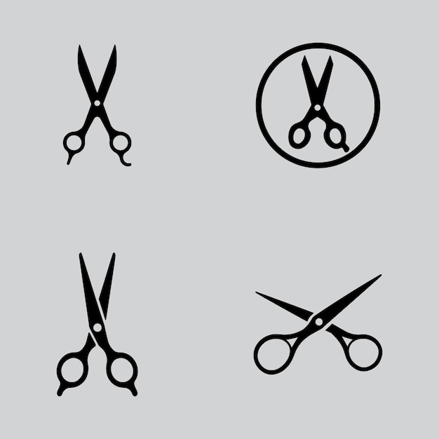 Colección de conjuntos vectoriales de iconos de silueta y tijera