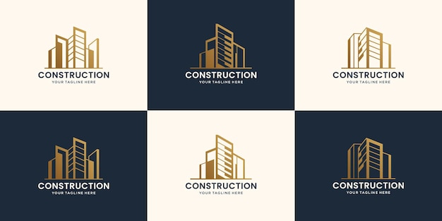 Colección de construcción de edificios abstractos y plantilla de diseño de logotipo arquitectónico vector premium