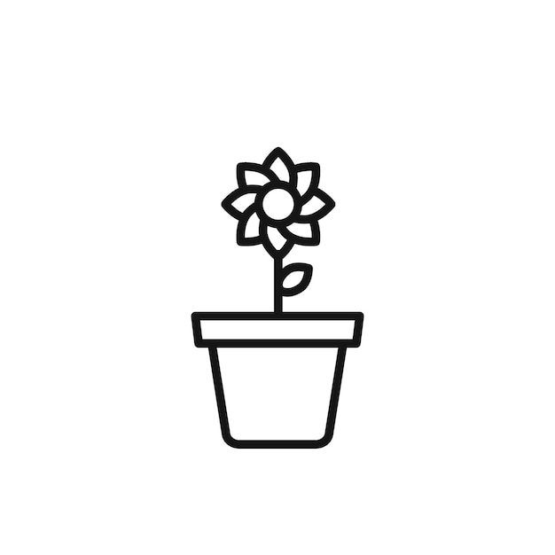 Colección de contorno de icono de flor en olla en negro