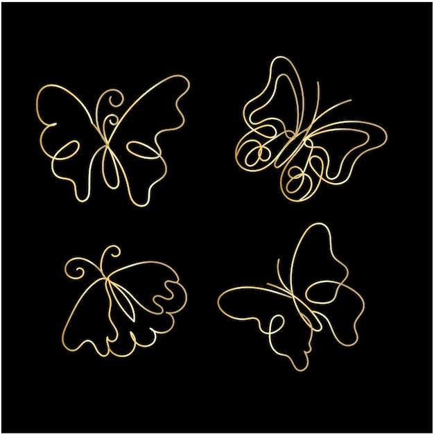 Colección de contornos de mariposa plana lineal vectorial