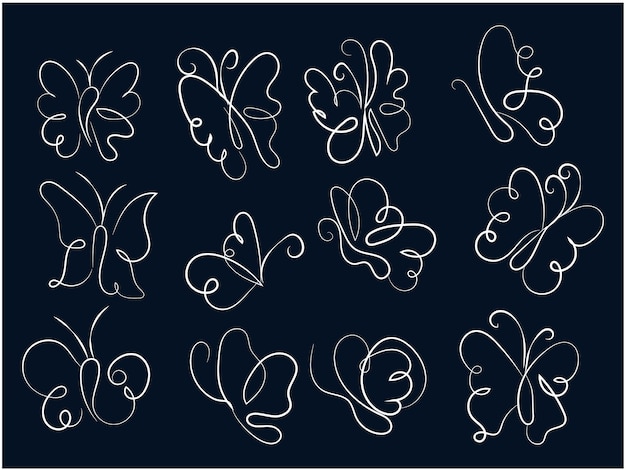 Colección de contornos de mariposas planas lineales