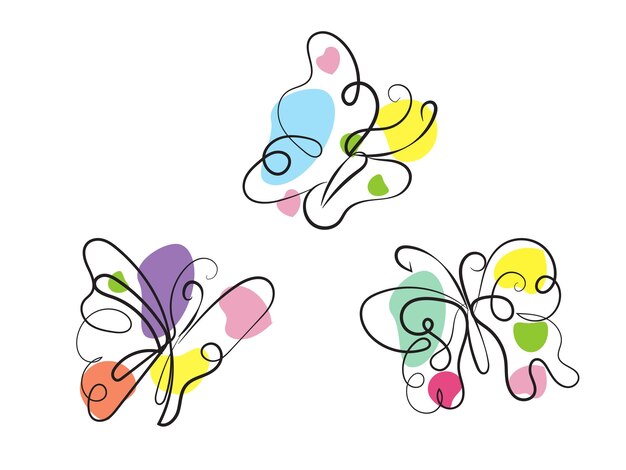 Vector colección de contornos de mariposas planas lineales