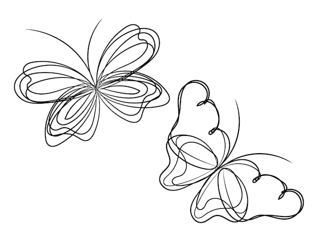 Colección de contornos de mariposas planas lineales