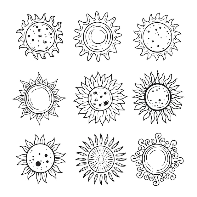 Vector colección de contornos de sol dibujados a mano