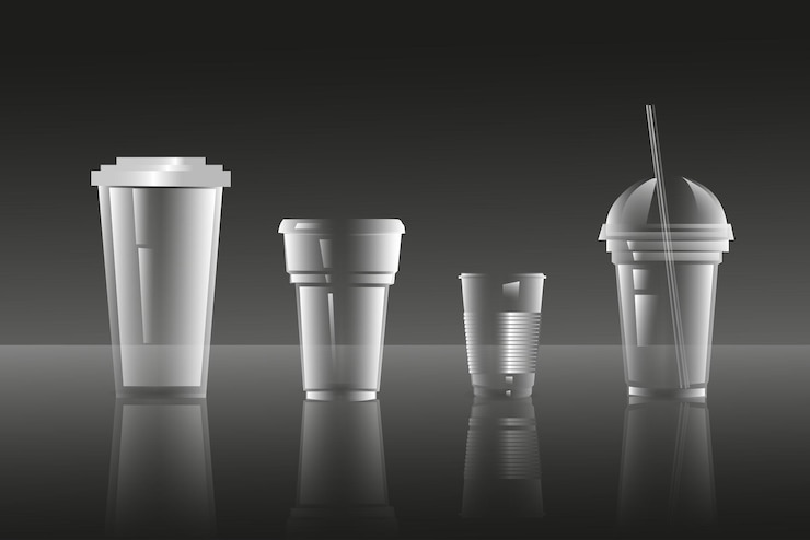 Vector una colección de copas de plástico para modelos de bebidas en diseño 3d realista