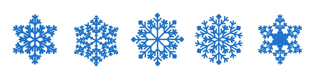 Colección de copos de nieve azules sobre fondo blanco silueta de copos de nieve juego de año nuevo copos de nieve para c
