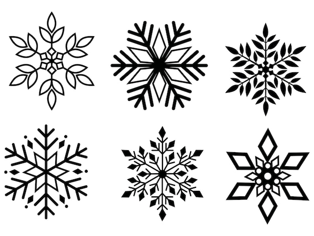 Colección de copos de nieve bonitos iconos planos de nieve siluetas en fondo blanco perfectas para Navidad