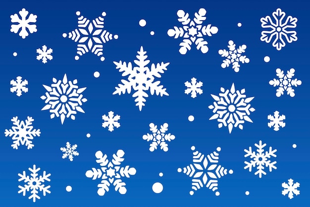 Una colección de copos de nieve con copos blancos transmite la atmósfera de las vacaciones de invierno