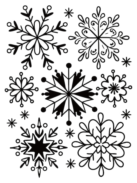 una colección de copos de nieve y copos de nieve.