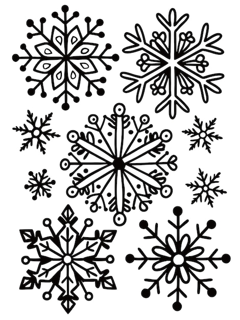 una colección de copos de nieve y copos de nieve.