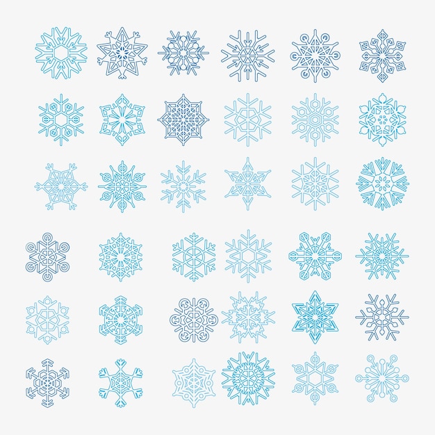 una colección de copos de nieve y copos de nieve.