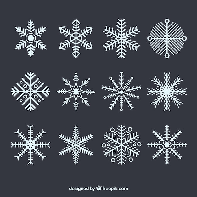 Vector colección de copos de nieve geométricos