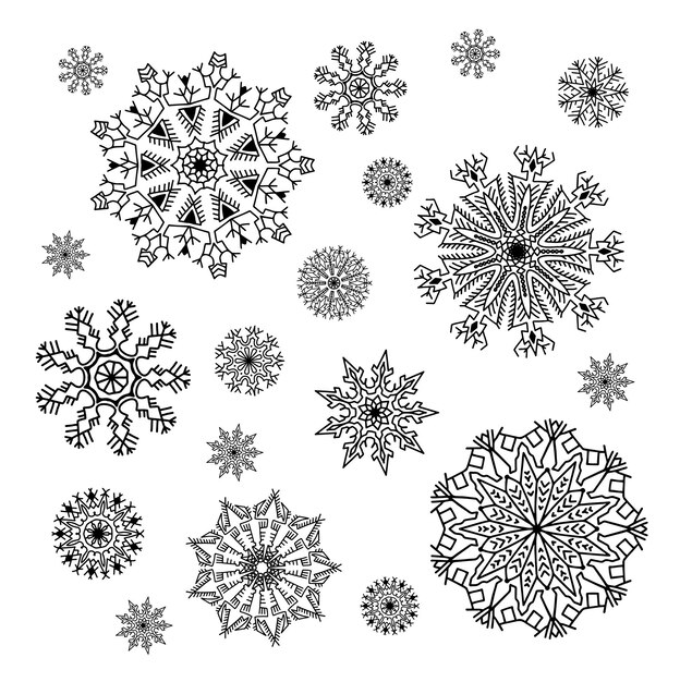 Colección de copos de nieve de Navidad adorno de círculo conjunto patrón redondo ornamental negro