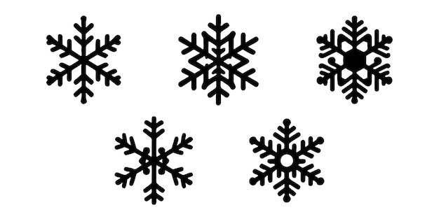 Colección de copos de nieve negra y fondo blanco estilo infantil