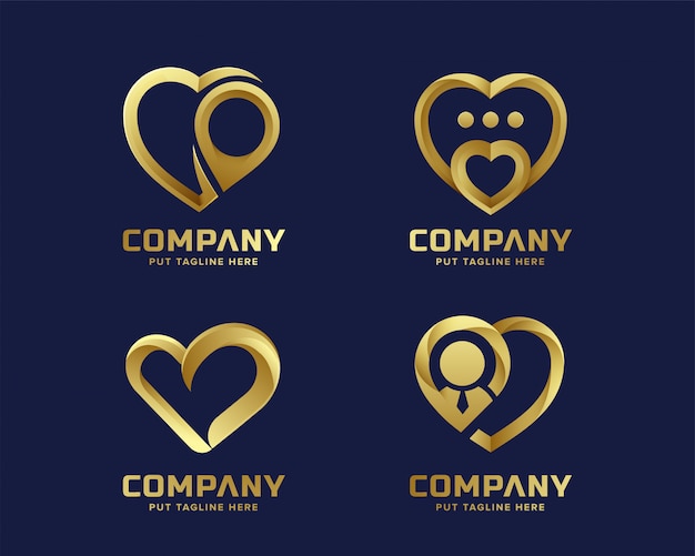Colección corazón creativo amor logo dorado