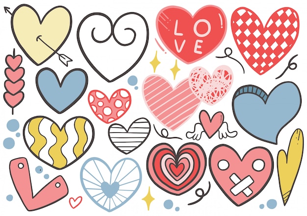 Colección de corazón doodle dibujado a mano