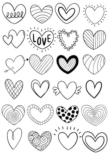 Colección de corazón doodle dibujado a mano