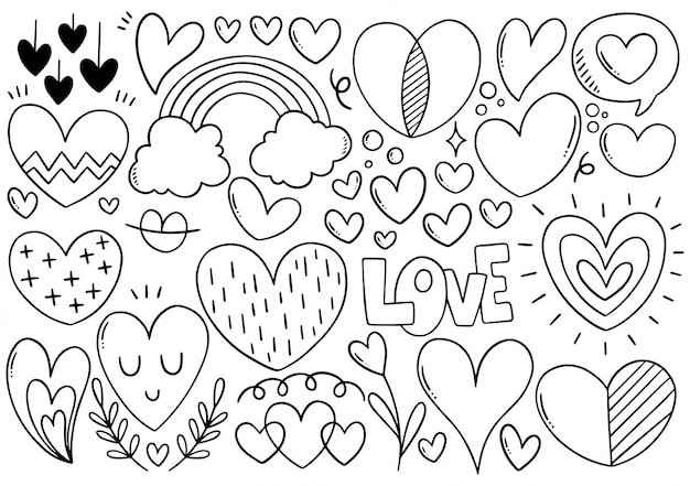 Vector colección de corazón doodle dibujado a mano