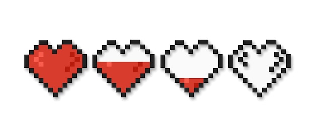 Colección de corazón de píxeles Conjunto de iconos de corazones pixelados Ilustración vectorial