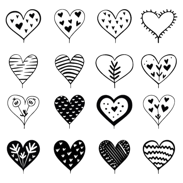 Vector colección de corazones de amor dibujados a mano ilustración vectorial para cualquier diseño