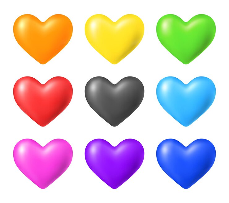 Vector colección de corazones de color 3d vectorial aislada sobre fondo blanco