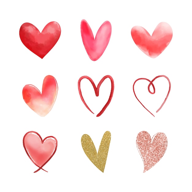 una colección de corazones con un corazón rojo y dorado